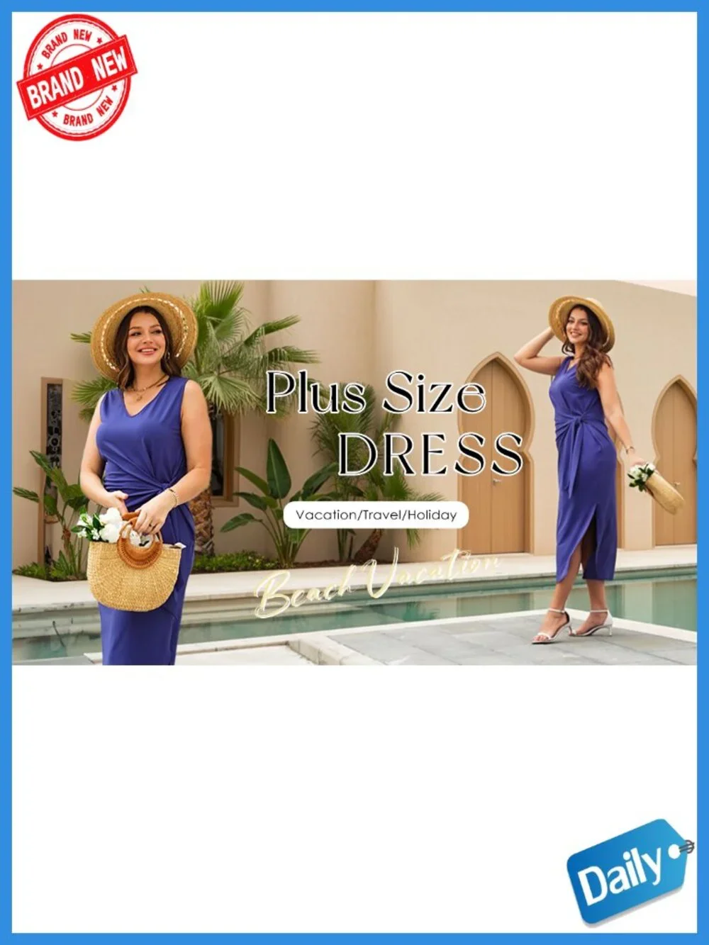 V Neck Sleeveless Wrap Midi Dress with Side Slit Tie Waist